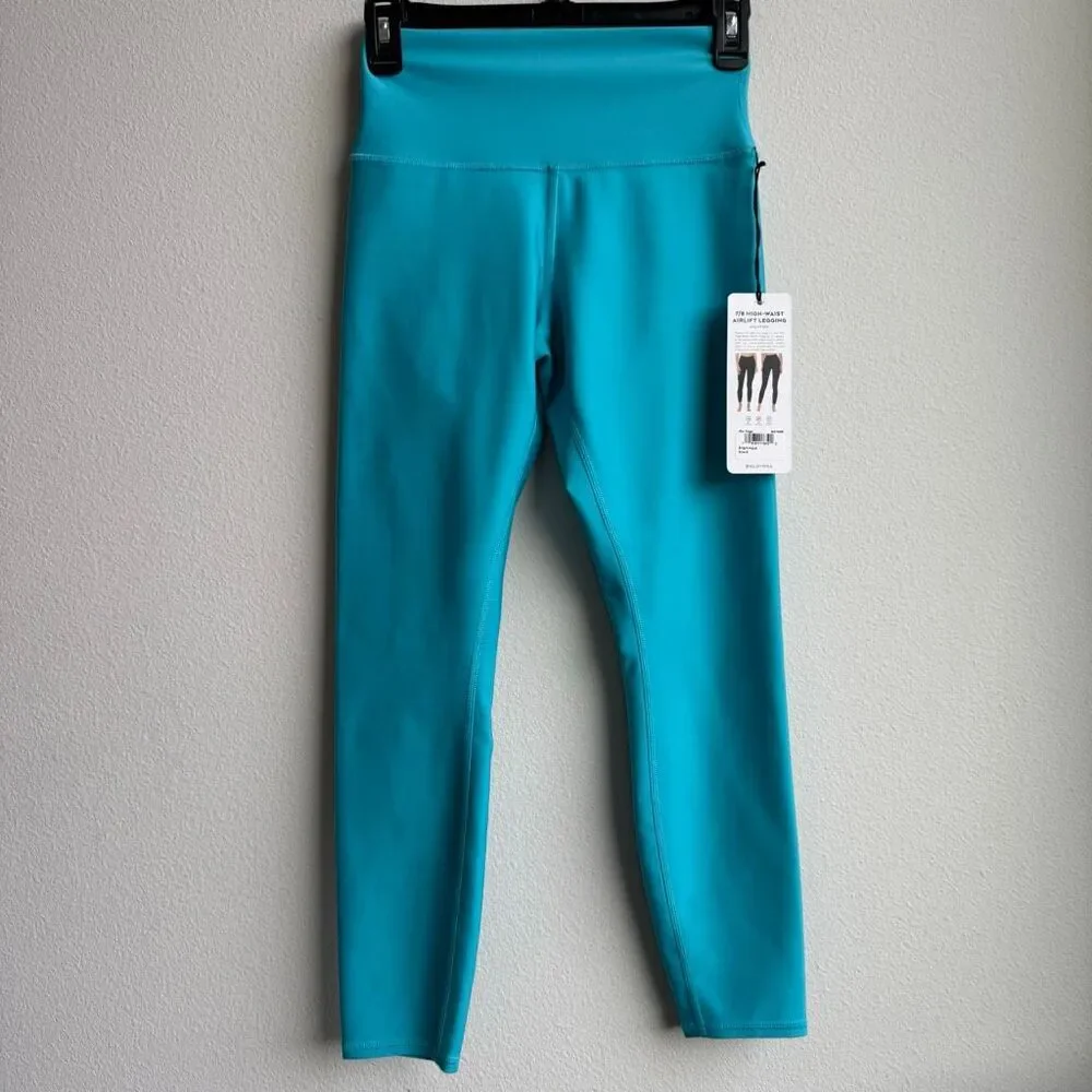 NWT Alo Yoga 7/8 High Waist Airlift Legging Aqua Blue Calf Logo Size Small